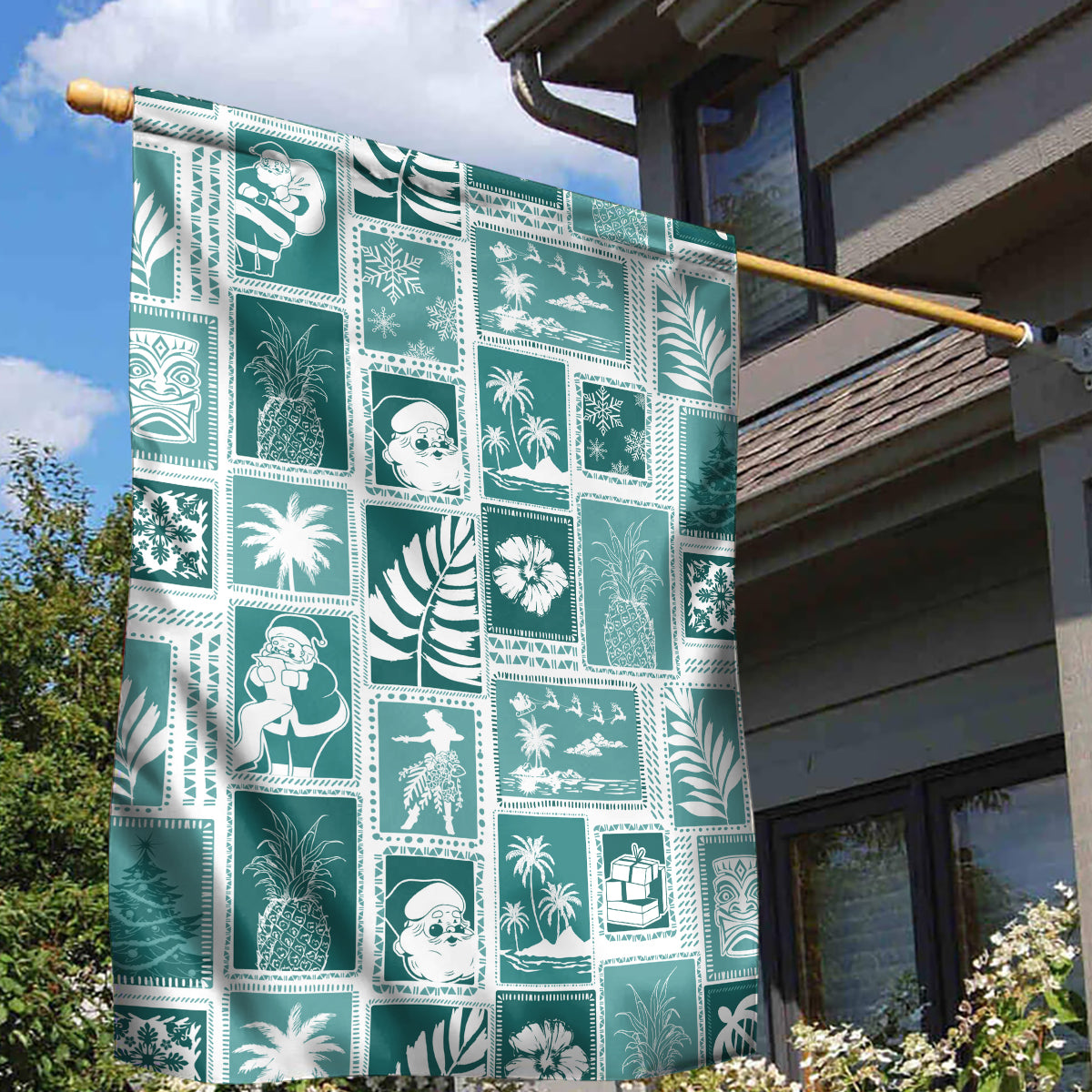 Hawaii Christmas Retro Patchwork Garden Flag Teal - Wonder Print Shop