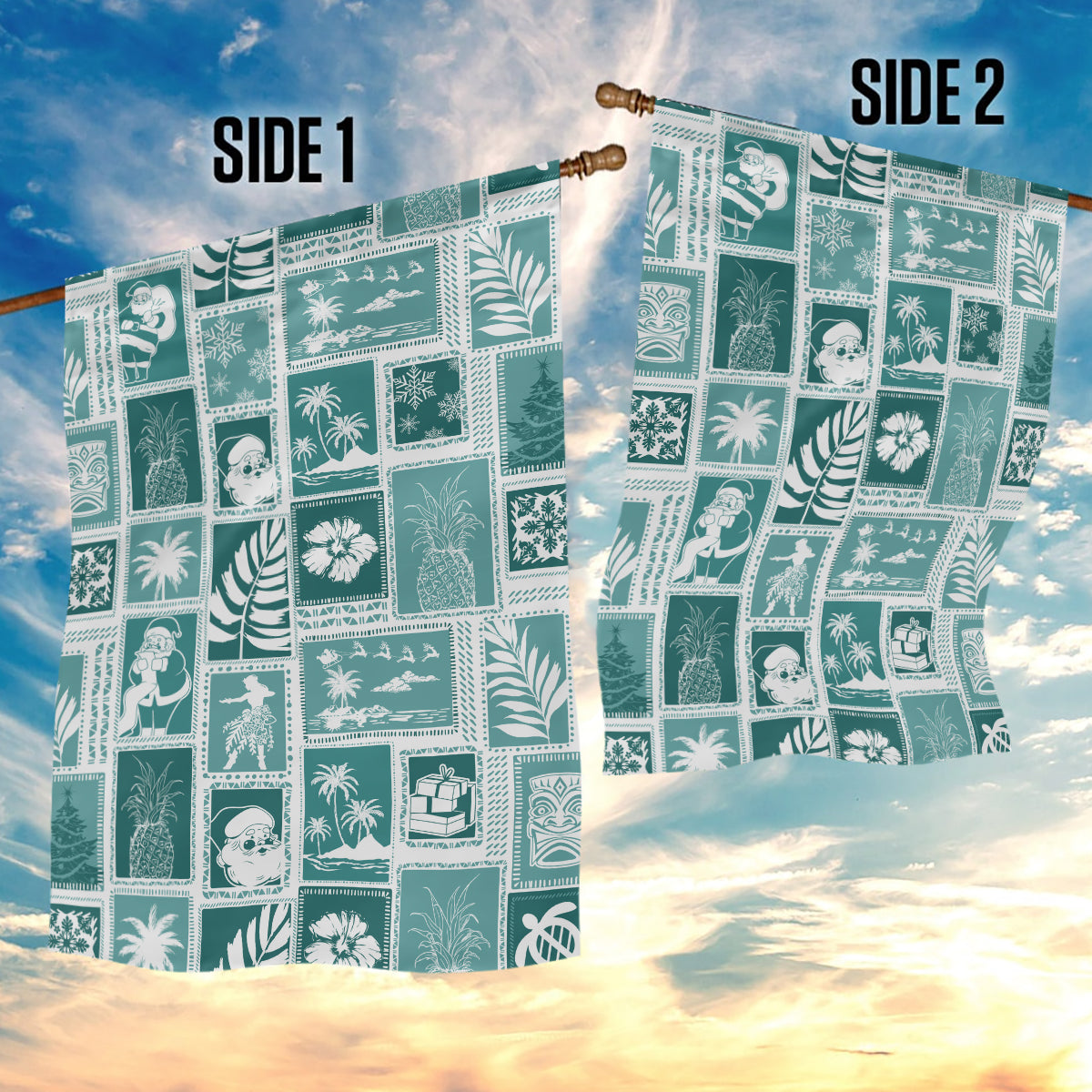 Hawaii Christmas Retro Patchwork Garden Flag Teal - Wonder Print Shop