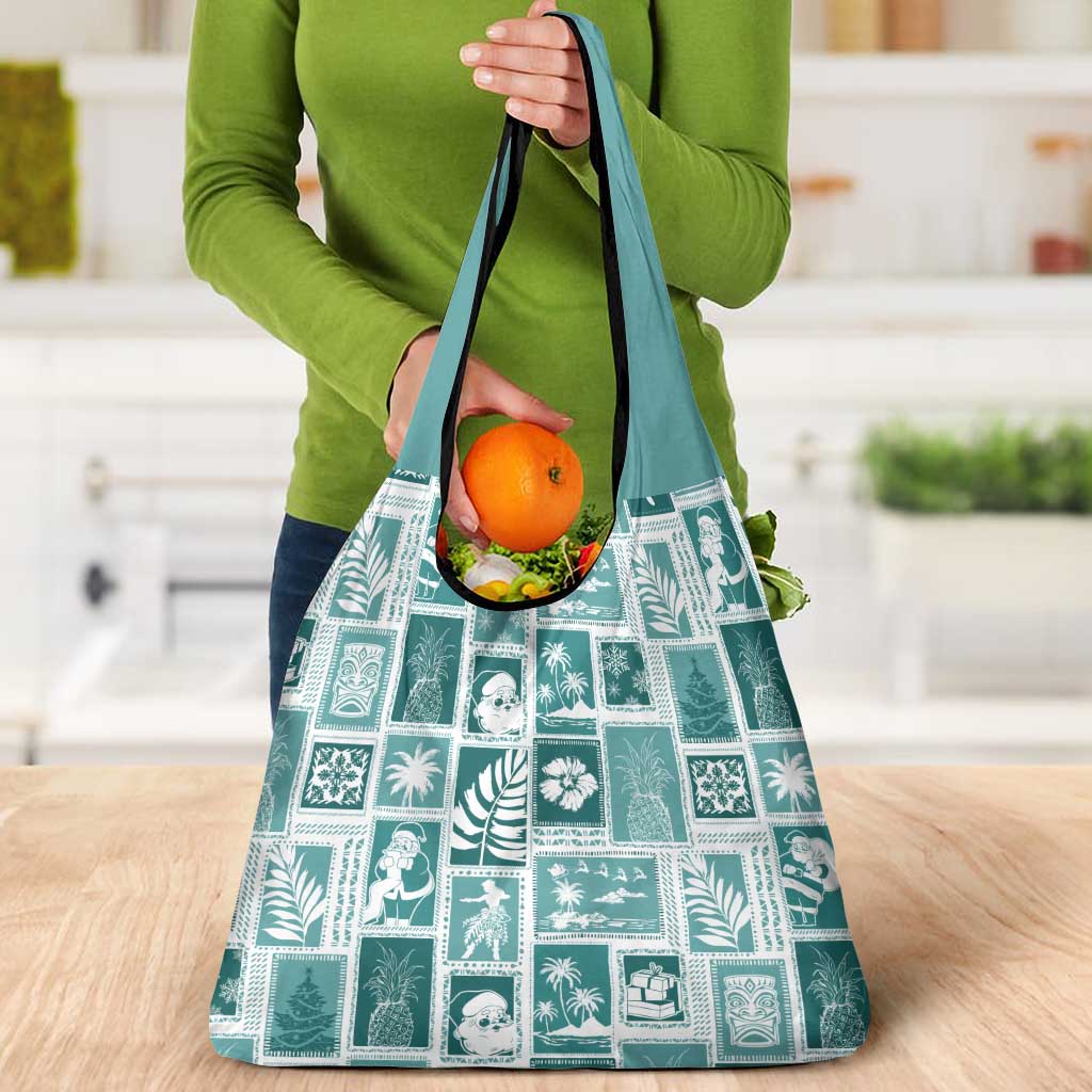Hawaii Christmas Retro Patchwork Grocery Bag Teal