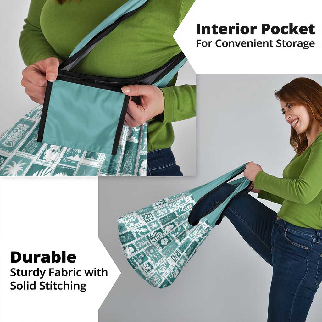 Hawaii Christmas Retro Patchwork Grocery Bag Teal