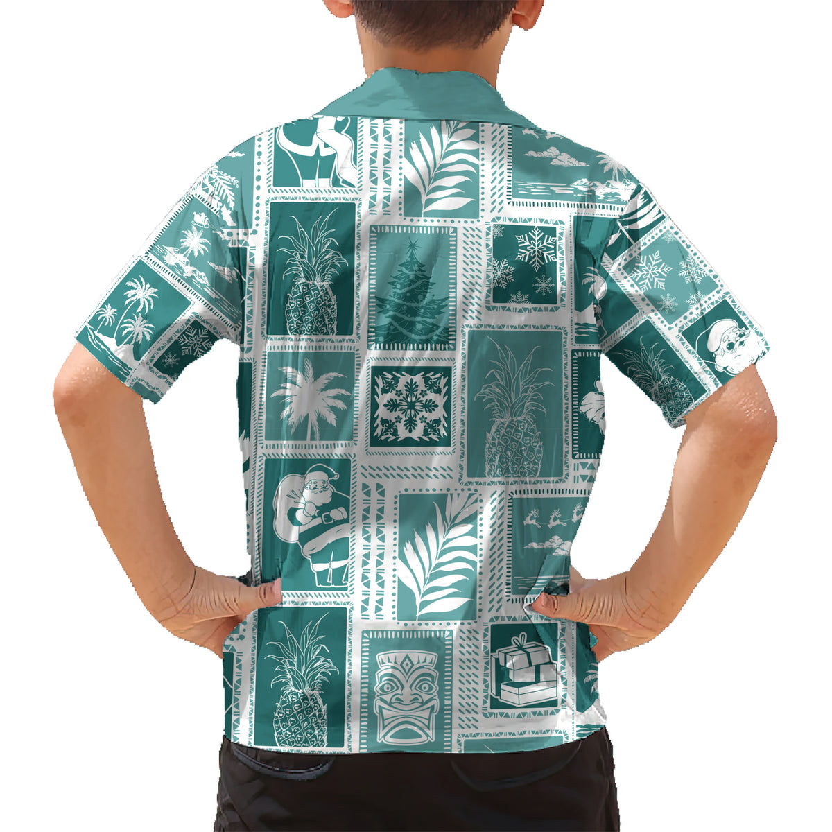 Hawaii Christmas Retro Patchwork Hawaiian Shirt Teal - Wonder Print Shop