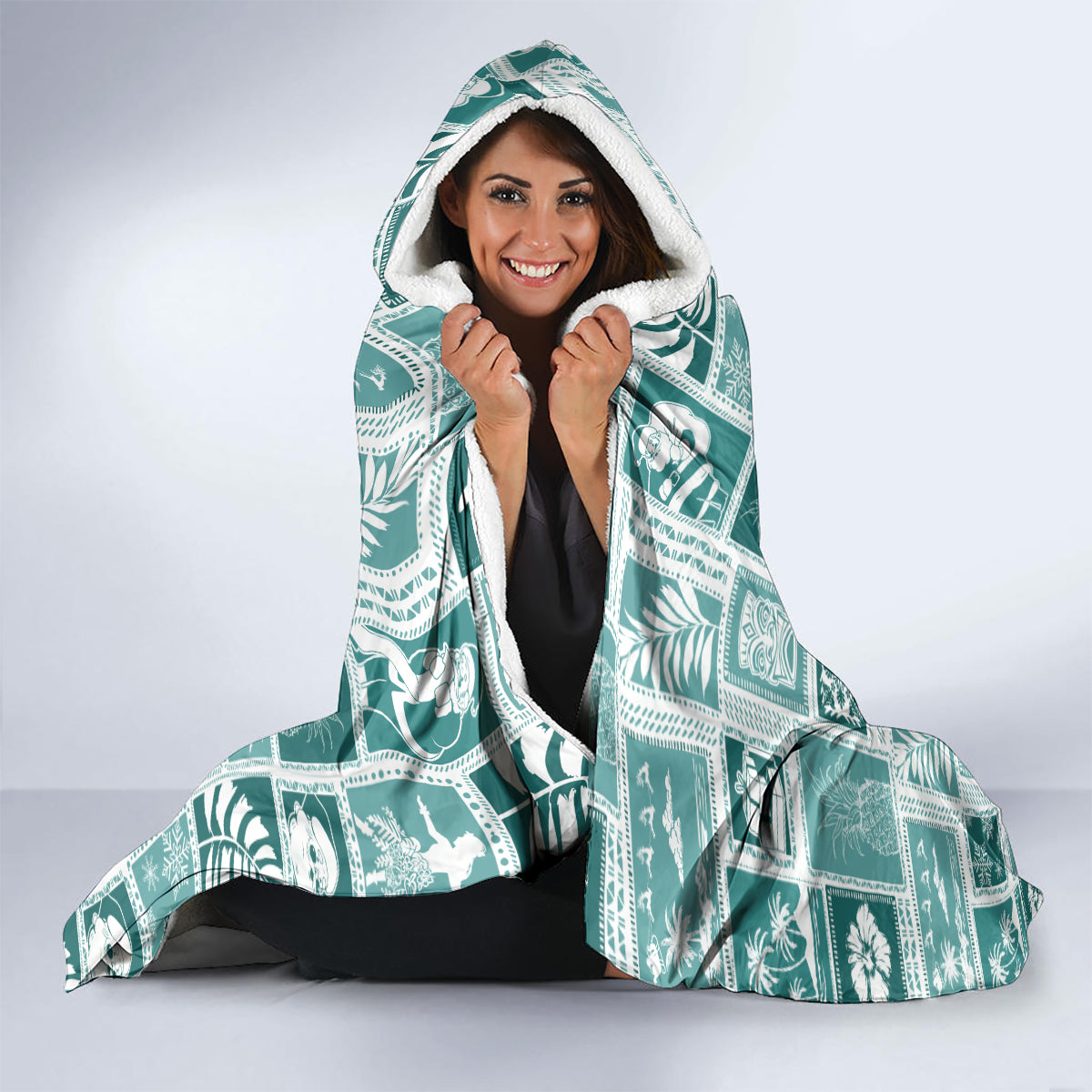 hawaii-christmas-retro-patchwork-hooded-blanket-teal