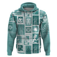 Hawaii Christmas Retro Patchwork Hoodie Teal - Wonder Print Shop