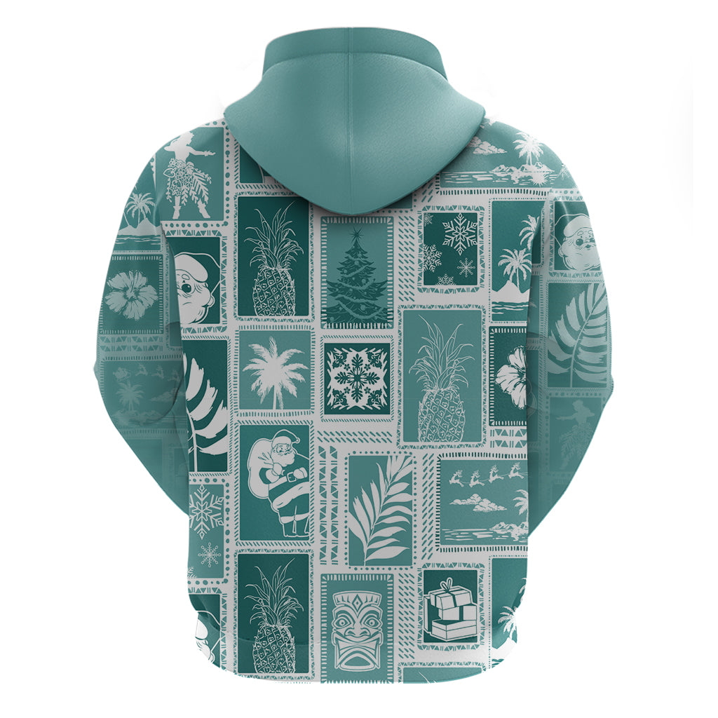 Hawaii Christmas Retro Patchwork Hoodie Teal - Wonder Print Shop