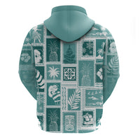 Hawaii Christmas Retro Patchwork Hoodie Teal - Wonder Print Shop