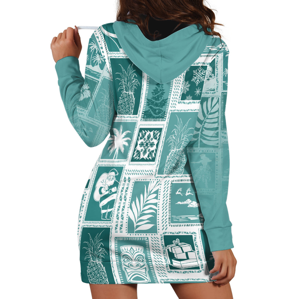 Hawaii Christmas Retro Patchwork Hoodie Dress Teal - Wonder Print Shop