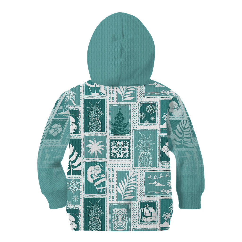 Hawaii Christmas Retro Patchwork Kid Hoodie Teal - Wonder Print Shop
