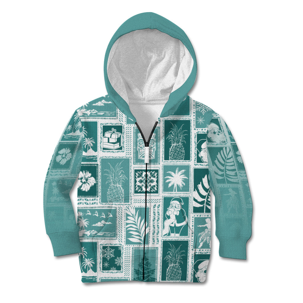 Hawaii Christmas Retro Patchwork Kid Hoodie Teal - Wonder Print Shop