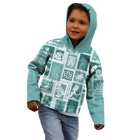 Hawaii Christmas Retro Patchwork Kid Hoodie Teal - Wonder Print Shop