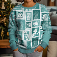 Hawaii Christmas Kid Ugly Christmas Sweater Retro Patchwork - Teal - Wonder Print Shop