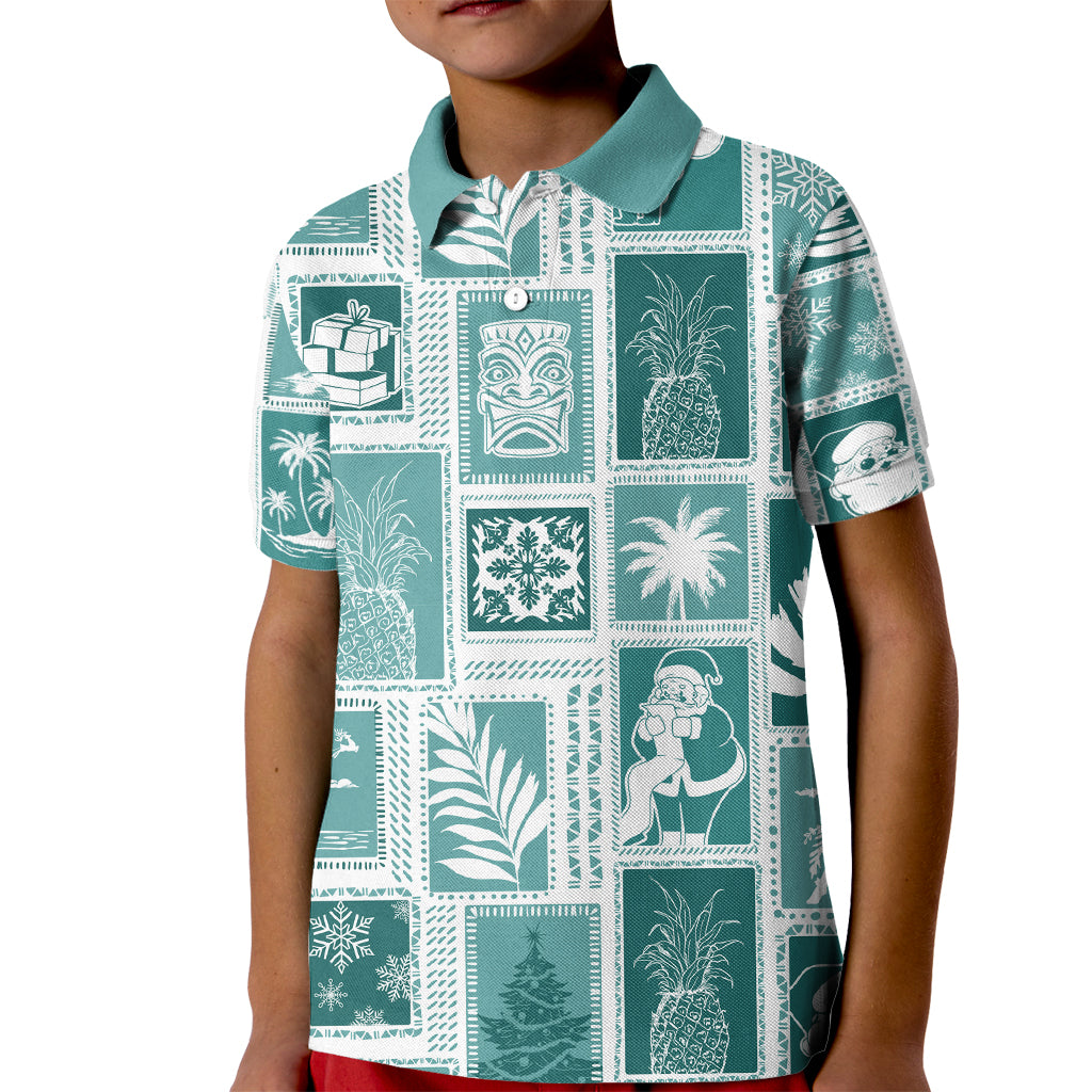 Hawaii Christmas Retro Patchwork Kid Polo Shirt Teal - Wonder Print Shop
