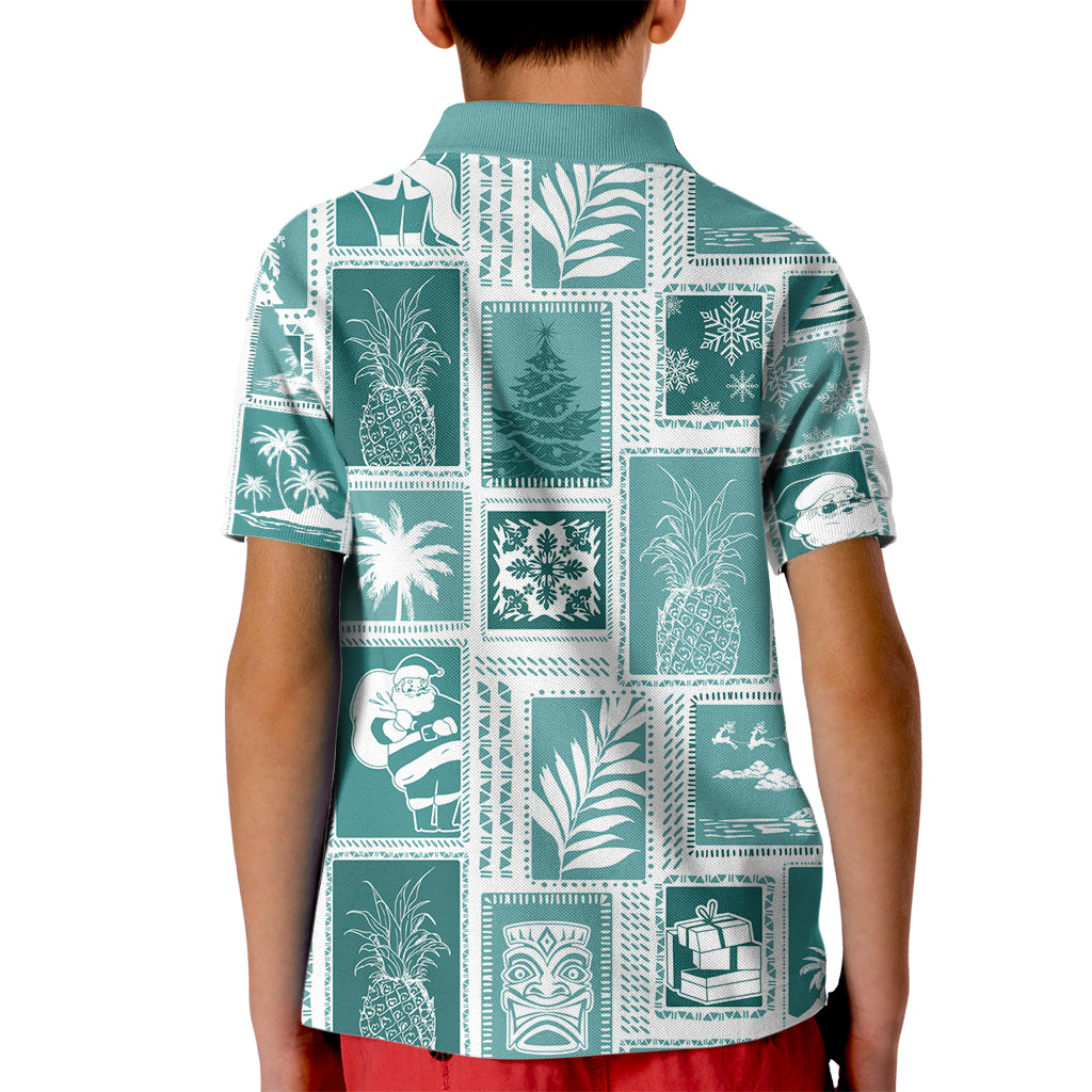Hawaii Christmas Retro Patchwork Kid Polo Shirt Teal - Wonder Print Shop