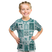 Hawaii Christmas Retro Patchwork Kid T Shirt Teal - Wonder Print Shop