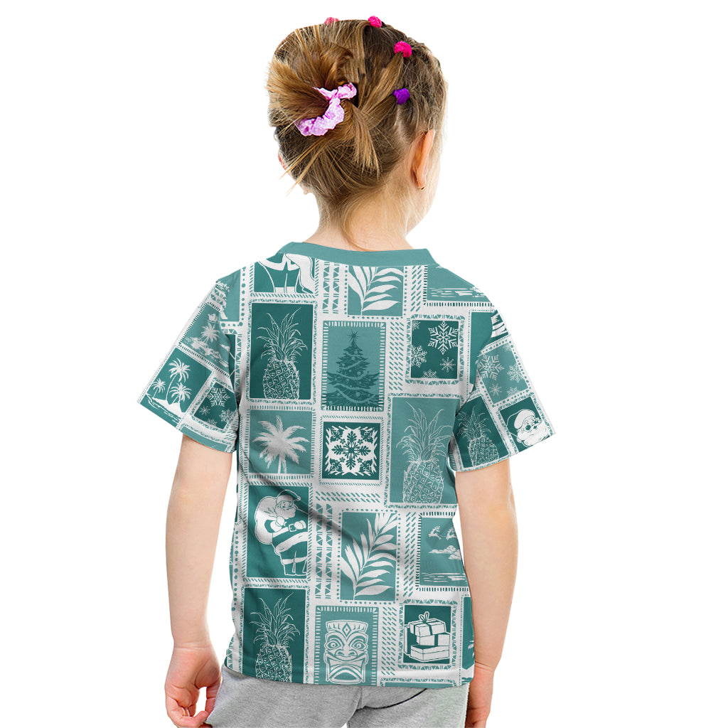 Hawaii Christmas Retro Patchwork Kid T Shirt Teal - Wonder Print Shop