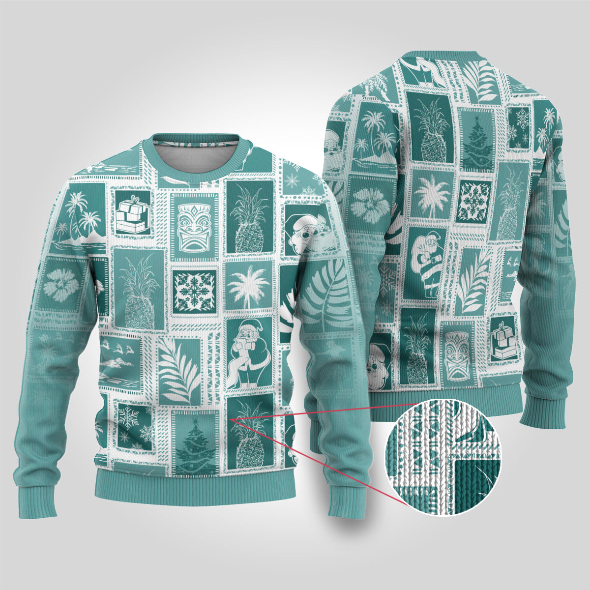 Hawaii Christmas Ugly Christmas Sweater Retro Patchwork - Teal - Wonder Print Shop