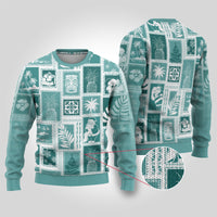 Hawaii Christmas Ugly Christmas Sweater Retro Patchwork - Teal - Wonder Print Shop