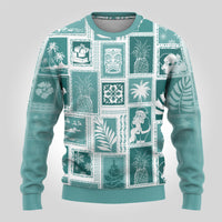 Hawaii Christmas Ugly Christmas Sweater Retro Patchwork - Teal - Wonder Print Shop