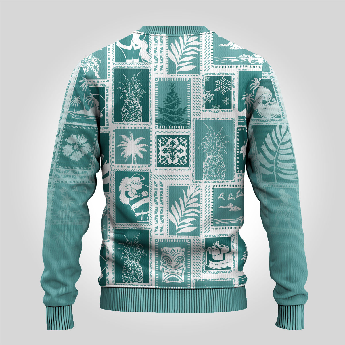 Hawaii Christmas Ugly Christmas Sweater Retro Patchwork - Teal - Wonder Print Shop