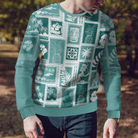 Hawaii Christmas Ugly Christmas Sweater Retro Patchwork - Teal - Wonder Print Shop
