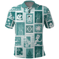 Hawaii Christmas Retro Patchwork Polo Shirt Teal - Wonder Print Shop