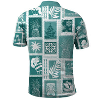 Hawaii Christmas Retro Patchwork Polo Shirt Teal - Wonder Print Shop