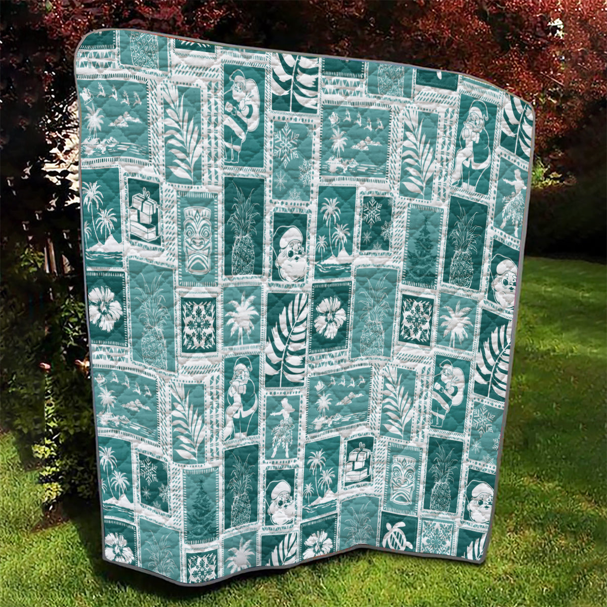 Hawaii Christmas Retro Patchwork Quilt Teal - Wonder Print Shop