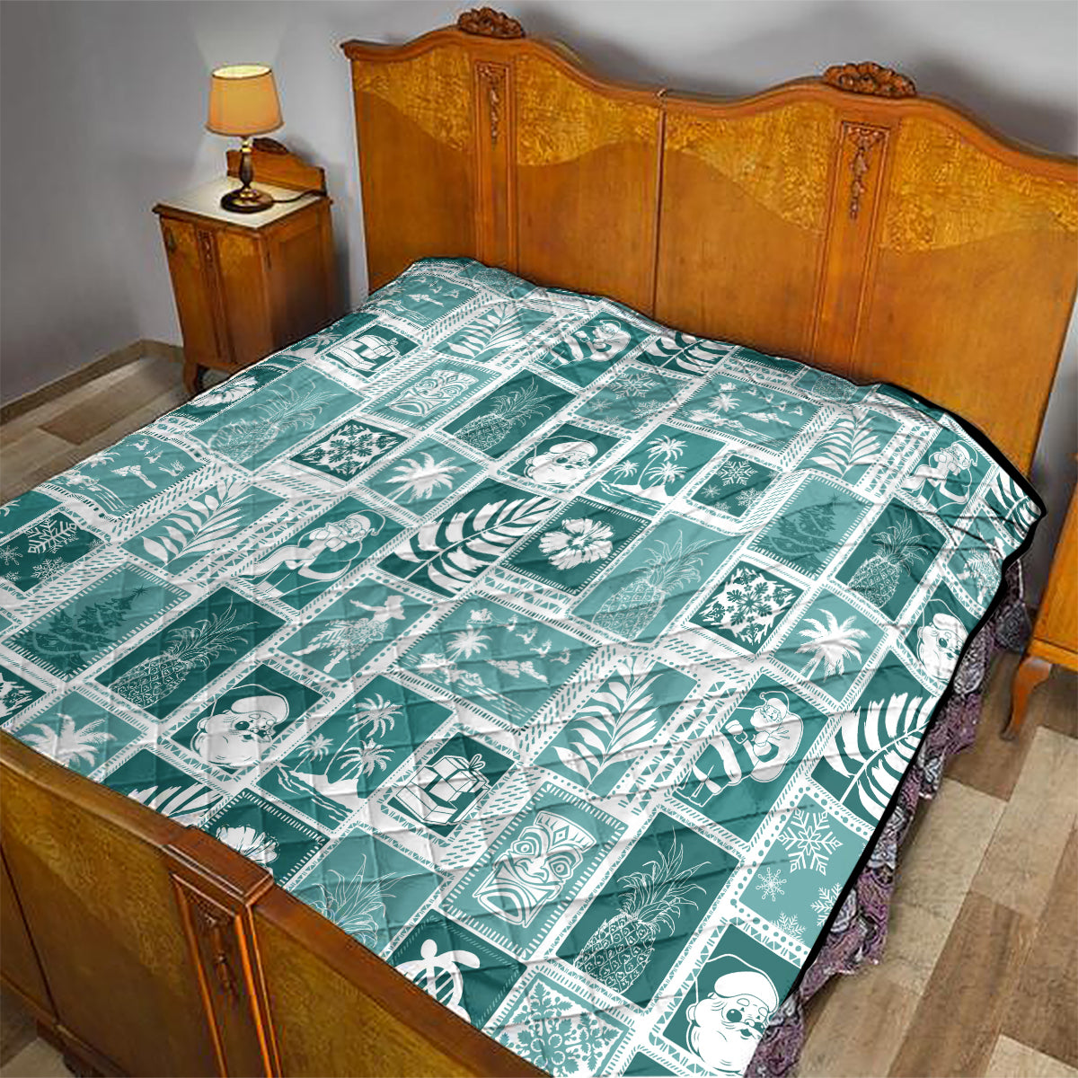 Hawaii Christmas Retro Patchwork Quilt Teal - Wonder Print Shop