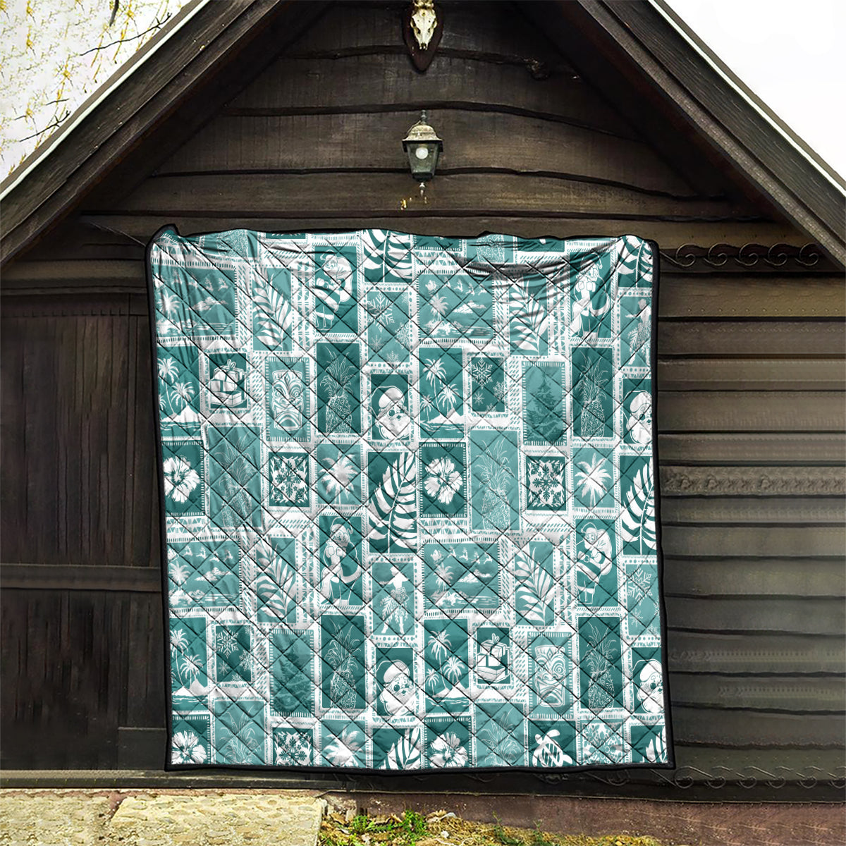 Hawaii Christmas Retro Patchwork Quilt Teal - Wonder Print Shop