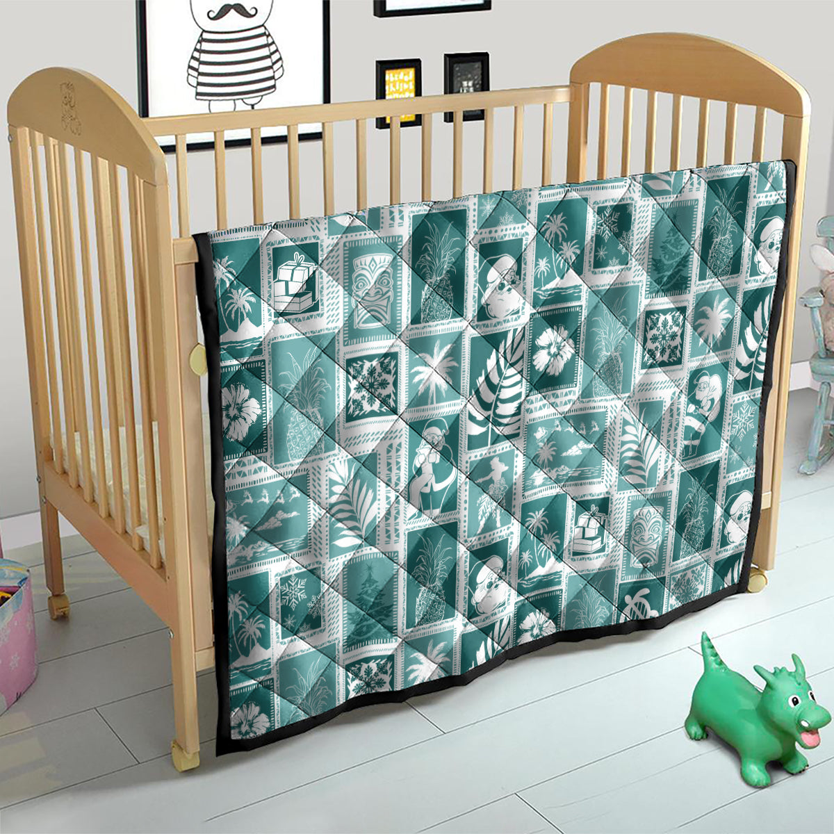 Hawaii Christmas Retro Patchwork Quilt Teal - Wonder Print Shop