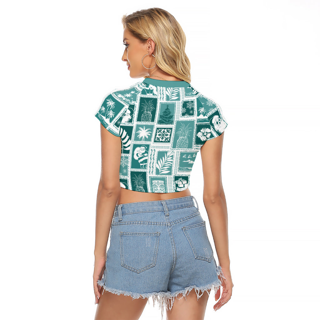 Hawaii Christmas Retro Patchwork Raglan Cropped T Shirt Teal - Wonder Print Shop
