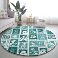 hawaii-christmas-retro-patchwork-round-carpet-teal