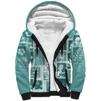 Hawaii Christmas Retro Patchwork Sherpa Hoodie Teal - Wonder Print Shop