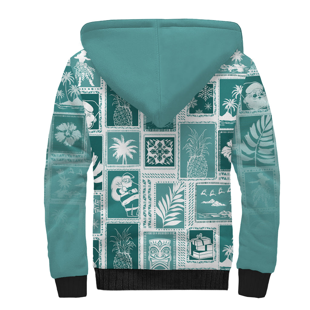 Hawaii Christmas Retro Patchwork Sherpa Hoodie Teal - Wonder Print Shop