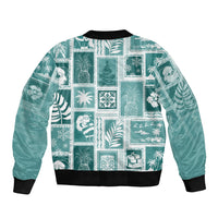 Hawaii Christmas Retro Patchwork Sleeve Zip Bomber Jacket Teal - Wonder Print Shop