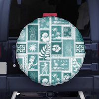 Hawaii Christmas Retro Patchwork Spare Tire Cover Teal - Wonder Print Shop