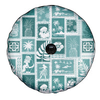 Hawaii Christmas Retro Patchwork Spare Tire Cover Teal - Wonder Print Shop