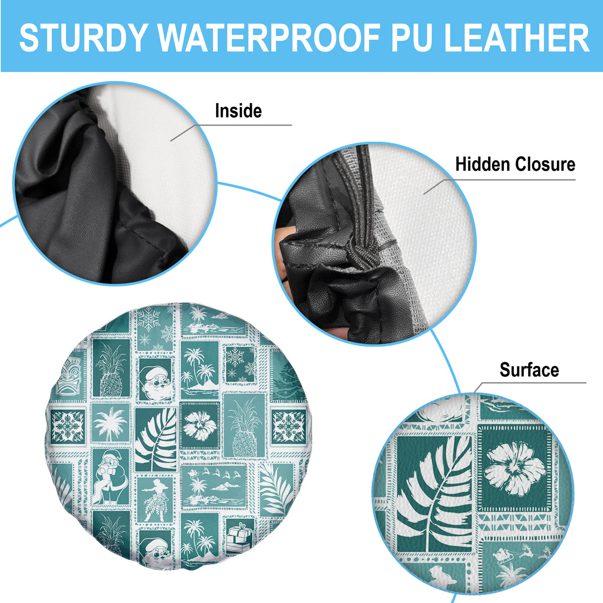 Hawaii Christmas Retro Patchwork Spare Tire Cover Teal - Wonder Print Shop