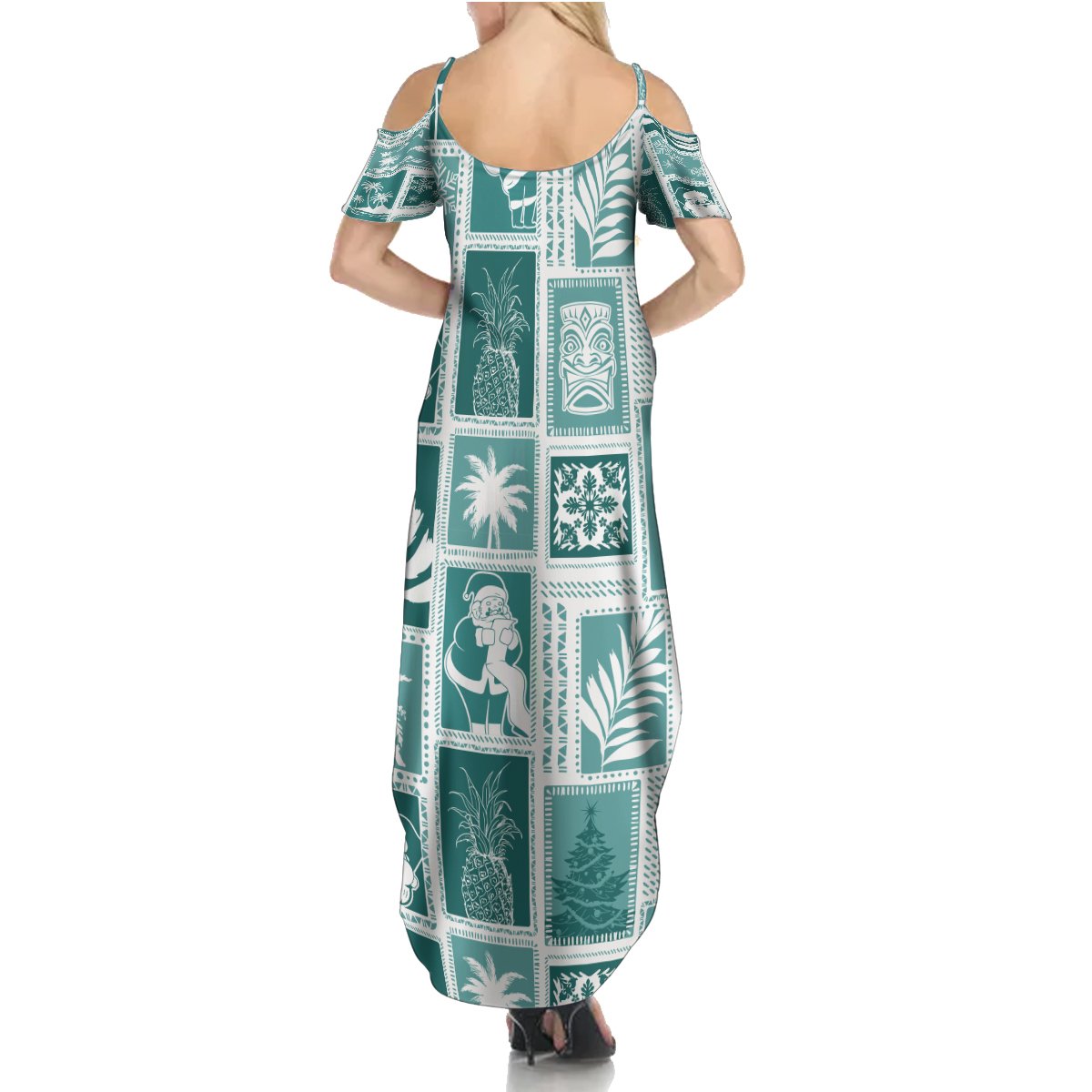 Hawaii Christmas Retro Patchwork Summer Maxi Dress Teal - Wonder Print Shop