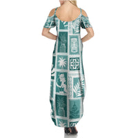 Hawaii Christmas Retro Patchwork Summer Maxi Dress Teal - Wonder Print Shop