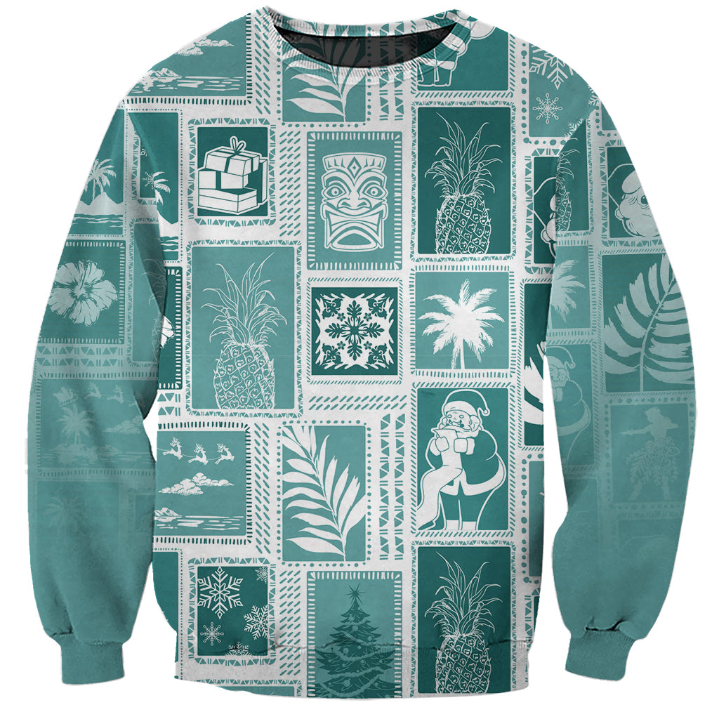 Hawaii Christmas Retro Patchwork Sweatshirt Teal - Wonder Print Shop