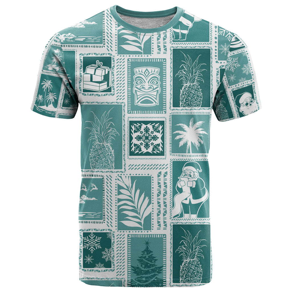 Hawaii Christmas Retro Patchwork T Shirt Teal - Wonder Print Shop