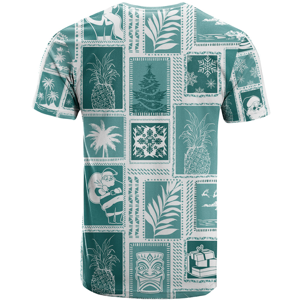 Hawaii Christmas Retro Patchwork T Shirt Teal - Wonder Print Shop