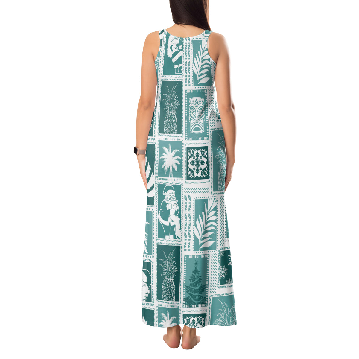 Hawaii Christmas Retro Patchwork Tank Maxi Dress Teal - Wonder Print Shop