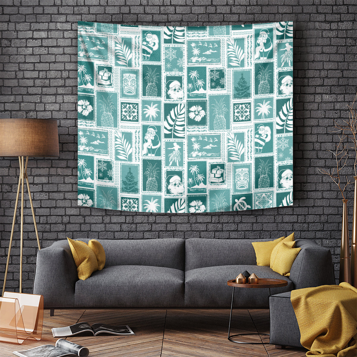 Hawaii Christmas Retro Patchwork Tapestry Teal - Wonder Print Shop