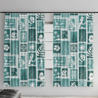 Hawaii Christmas Retro Patchwork Window Curtain Teal - Wonder Print Shop