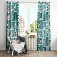 Hawaii Christmas Retro Patchwork Window Curtain Teal - Wonder Print Shop