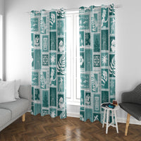 Hawaii Christmas Retro Patchwork Window Curtain Teal - Wonder Print Shop