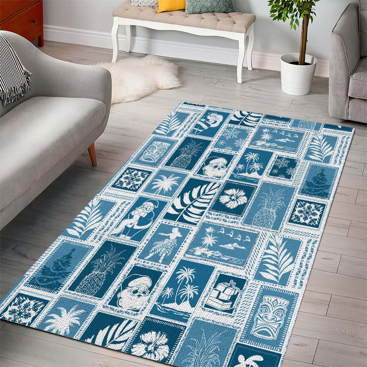 Hawaii Christmas Retro Patchwork Area Rug Aquamarine LT7 - Wonder Print Shop