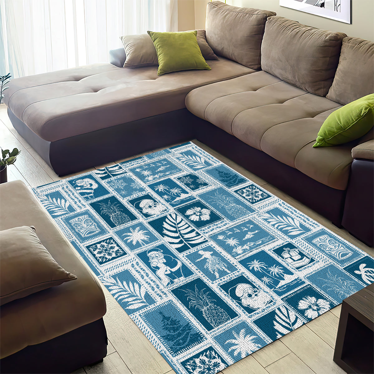 Hawaii Christmas Retro Patchwork Area Rug Aquamarine LT7 - Wonder Print Shop