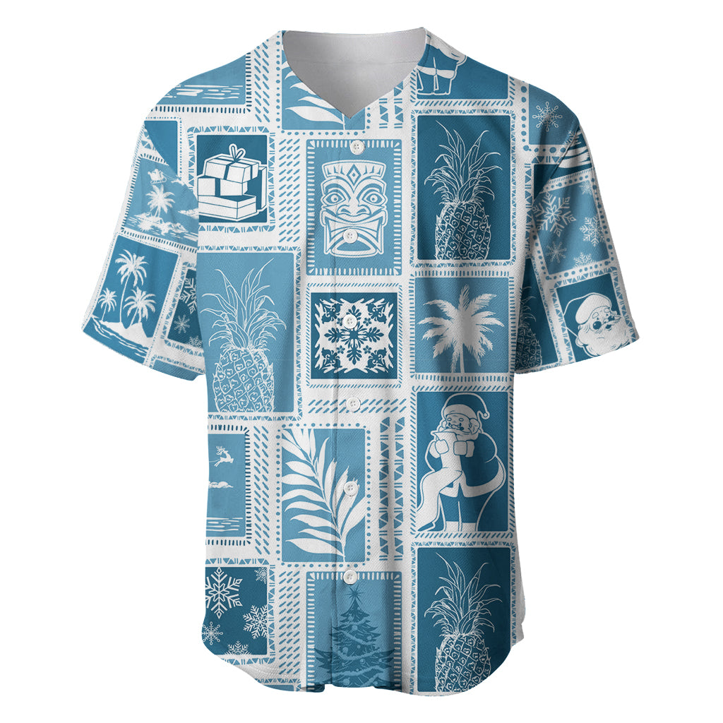 Hawaii Christmas Retro Patchwork Baseball Jersey Aquamarine LT7 - Wonder Print Shop